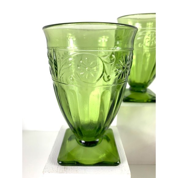 Vintage Tiara Daisy Floral Avocado Green Cocktail Glasses - Picture 2 of 6